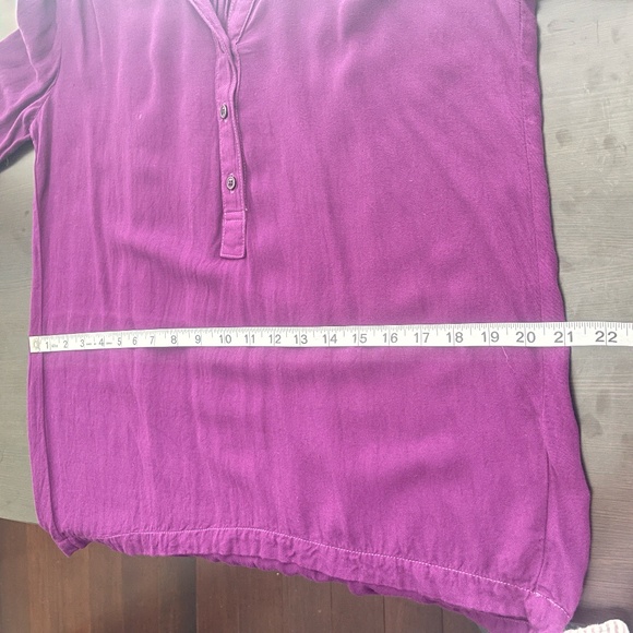 Side Stitch women's purple 3 Buttons Curved Hem Top roll-up sleeve. #222 - Picture 13 of 14